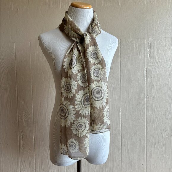 Vintage Accessories - Vintage Floral Scarf in Brown and Cream